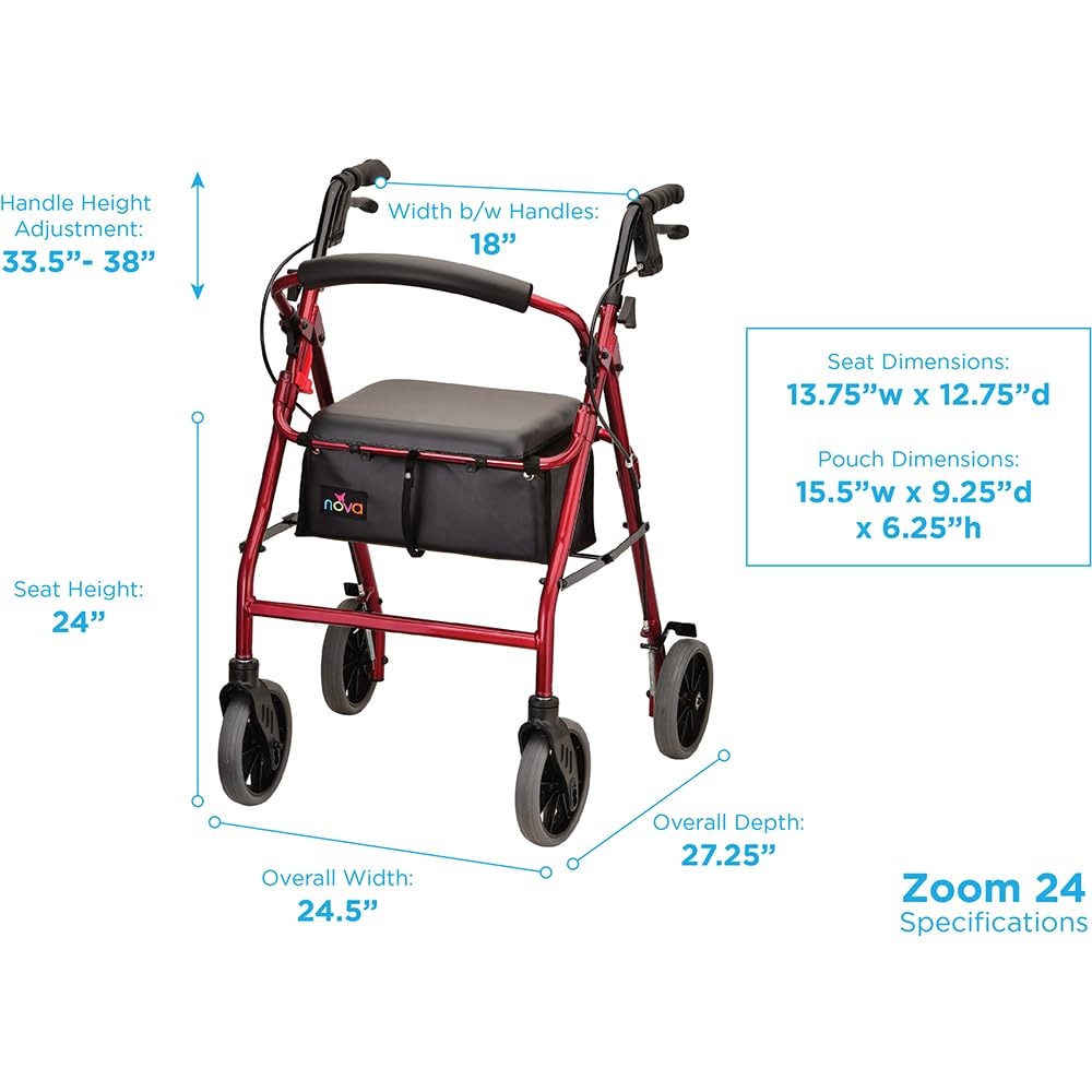 Amazon.com: NOVA Zoom 24 Rollator Walker for Seniors, Rolling